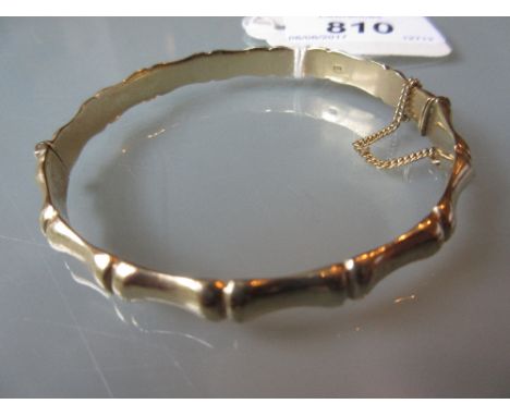 9ct Gold hinged bamboo design bangle with safety chain