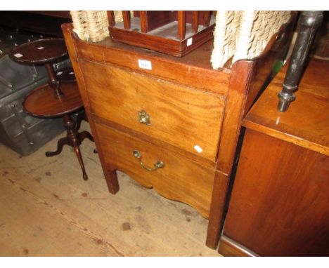 19th Century mahogany tray top commode with brass handles on square supports