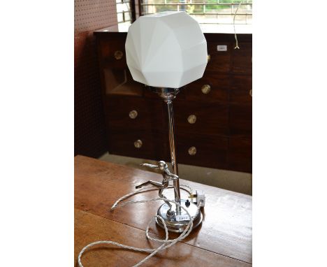 Art Deco style chrome and opaque glass figural table lamp