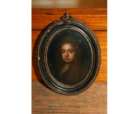 Early 18th Century miniature oil on copper panel, portrait of a gentleman