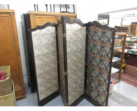 Late 19th or early 20th Century Japanese carved hardwood four panel screen with fabric panel inserts
