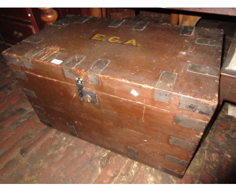 19th Century metal bound pine trunk