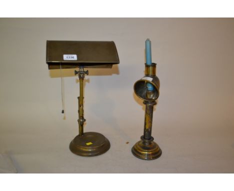 Early 20th Century brass students lamp with adjustable shade together with another with a reflector shade
