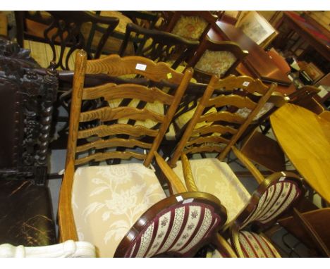 Pair of oak ladder back armchairs