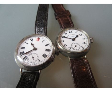 Sterling (925 mark) silver cased wristwatch circa 1930, the enamel dial with Roman numerals and subsidiary seconds together w