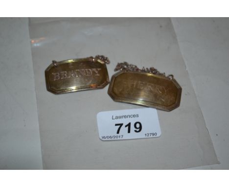 William IV Birmingham silver decanter label together with a later silver decanter label