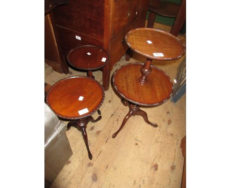 Edwardian mahogany two tier wine table with turned wrythen column on cabriole supports together with a pair of similar Edward