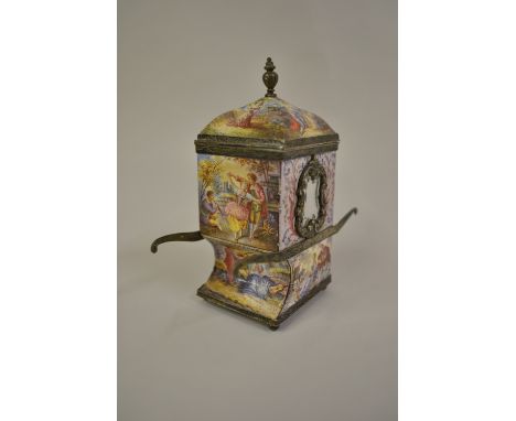 18th / 19th Century Viennese silver and enamel perfume bottle case in the form of a sedan chair