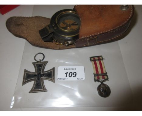 World War I German iron cross together with a Victorian India medal miniature with Delhi bar and a leather cased hand bearing