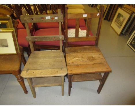 Victorian light oak metamorphic library steps / side chair together with a similar pine step / chair