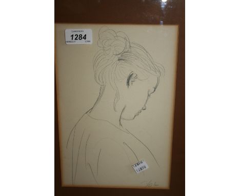 Attributed to Augustus John, head and shoulder pencil sketch profile of a young lady bearing signature John, 10ins x 7ins, gi