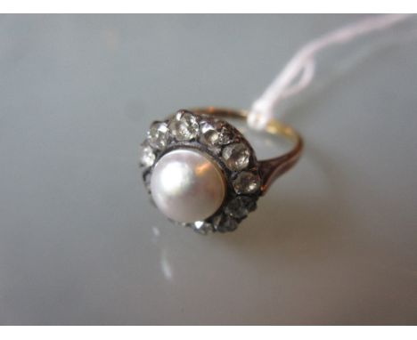 19th Century pearl and old cut diamond flower head ring (minus one diamond)