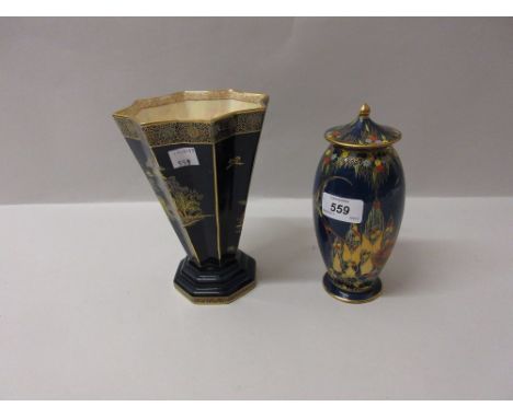 Crown Devon lustre decorated baluster form vase together with a Carlton Ware blue lustre vase with cover