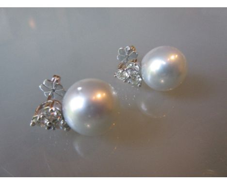 Pair of 18ct white gold South Sea pearl and diamond earrings