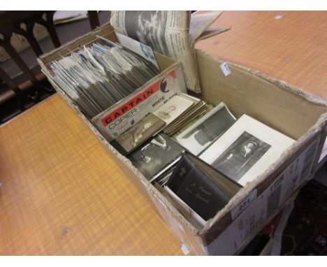 Box containing a quantity of various postcards including topographical and a quantity of Victorian portrait photographs