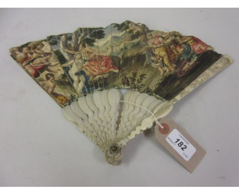 18th Century carved ivory and painted vellum fan decorated with a classical scene (a/f)