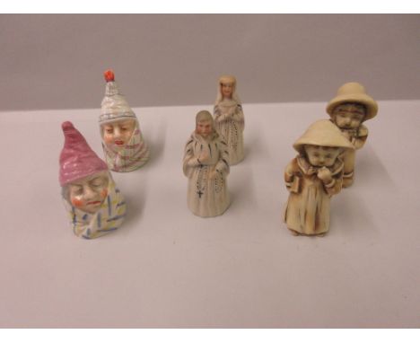 Royal Worcester candle snuffer, ' Sleepy Man ', similar candle snuffer (a/f) and four other candle snuffers