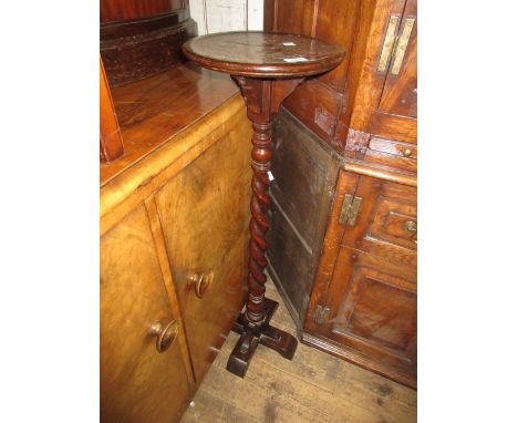 1930's Oak barley twist column torchère together with three mahogany wine tables