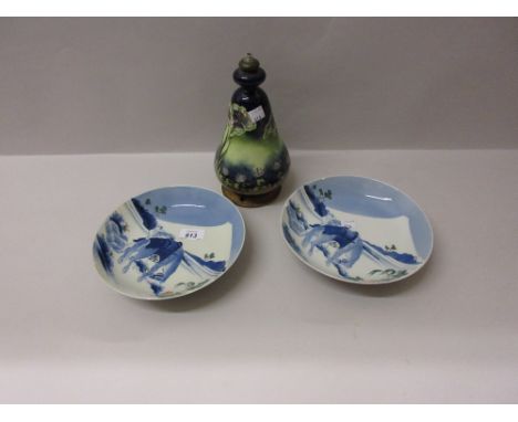 Pair of Chinese circular porcelain shallow bowls decorated with horses (a/f) together with a Continental porcelain floral dec