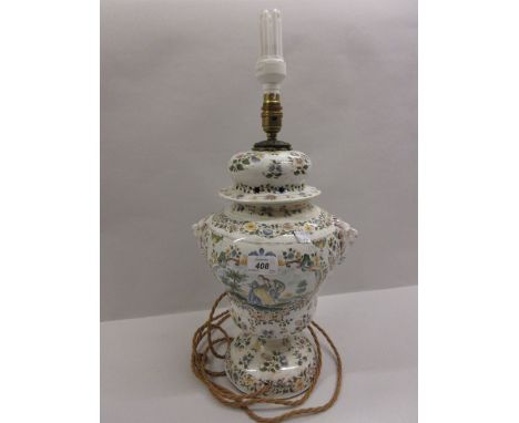 20th Century French Faience baluster form vase and cover adapted for use as a table lamp