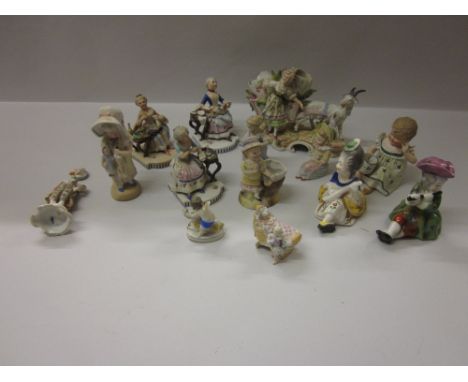 Pair of Goebel figures of seated musicians, together with a quantity of other various Continental bisque and porcelain figure