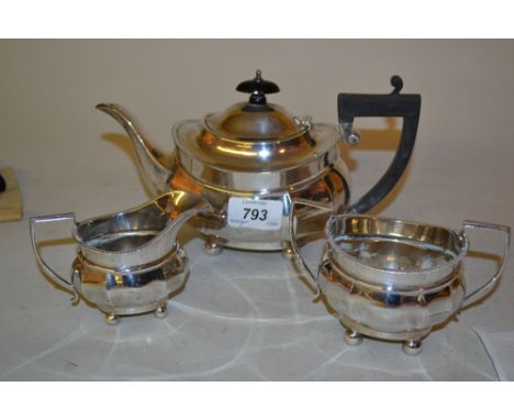 20th Century three piece bachelor tea service, Birmingham 1917