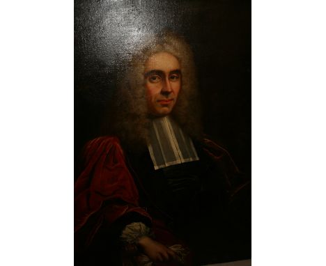 18th Century oil on canvas, head and shoulder portrait of the Bishop of Fleury, bearing labels verso, unframed and re-lined, 