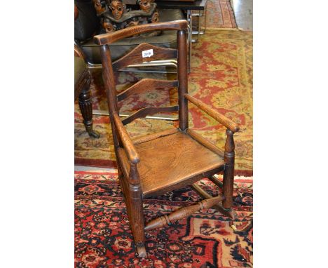 19th Century child's elm Lancashire type ladder back rocking chair