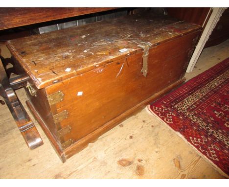 19th Century rectangular teak trunk with a hinged cover