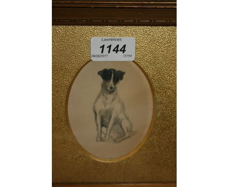 Manner of Frank Paton, watercolour and pencil portrait of a Jack Russell, oval mounted, gilt framed