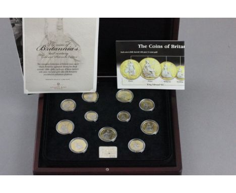 Cased set of The Coins of Britannia's Last Century gold and platinum edition from The London Mint Office with paperwork