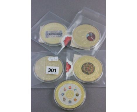 Five large Collectors Medallions including Mayan Calendar 