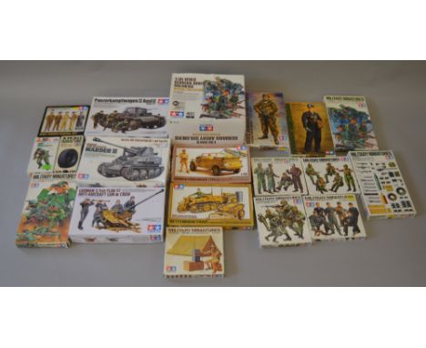 Tamiya Military kits x 12 1/35th scale inc. figures and tanks etc; together with 7 other kits assorted scales. Appear VGB (19