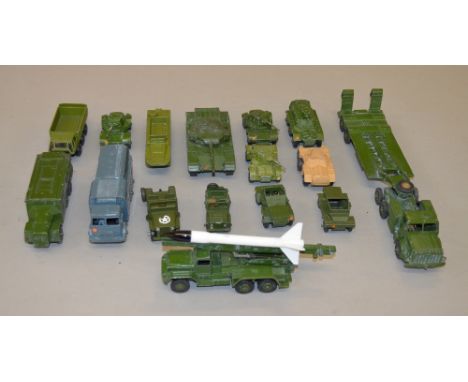 16 x Dinky Army vehicles, unboxed. Including Dinky Supertoys 651.