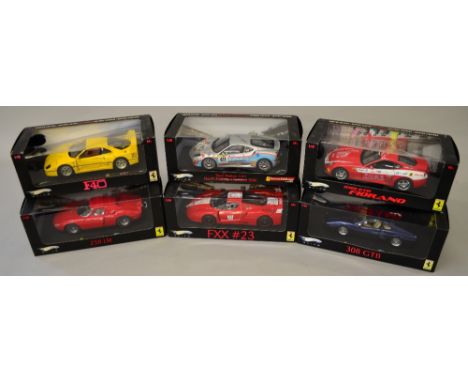 6 Mattel 1:18 Ferrari diecast models, all boxed and G-VG.
