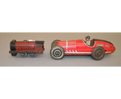 A Marx Toys tinplate car, together with a Chad Valley tinplate engine.