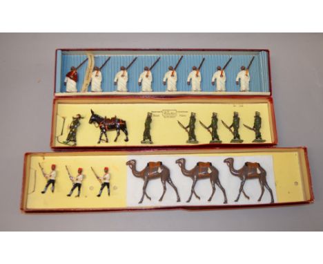 Three Britains sets including: No. 48 Eqyptian Camel Corps; No.1893 Indian Army Service Corps; No.25 Abyssinian. All boxed f-