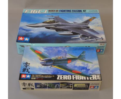 Tamiya Aircraft construction kits 1/32nd scale, 60309 Zero Fighter and 60315 Fighting Falcon.