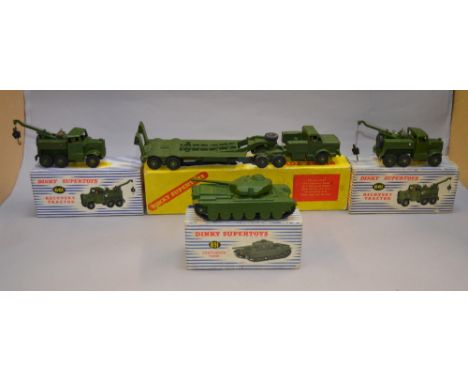 Four Dinky Supertoys: 660 Tank Transporter; 2 x 661 Recovery Tractor; 651 Centurion Tank, all in VG condition with boxes all 