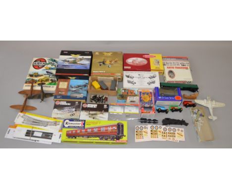 OO Gauge, mixed lot. Includes Hornby points & track pack A, Ratio kit, Airfix built up models,  part built Kitmaster coach. T