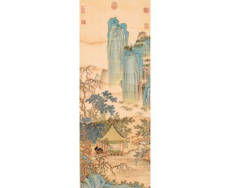   A CHINESE ‘PAVILLION IN MOUNTAIN LANDSCAPE’ SCROLL PAINTING, REPUBLIC PERIOD  China, early 20th century. Painted in various