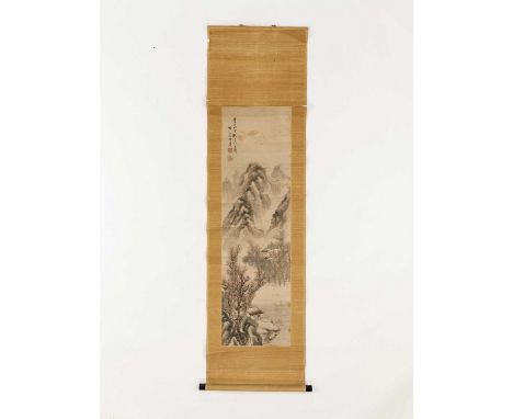   A HANGING SCROLL ‘SHAN SHUI’ PAINTING, QING  China, Qing dynasty (1644-1912). Depicting an idyllic landscape scene featurin