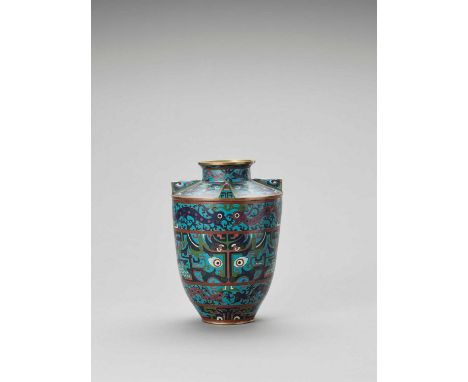   A CLOISONNÉ ENAMEL VASE, LATE QING  China, 19th to early 20th century. The sides rising from the flat circular base to a co