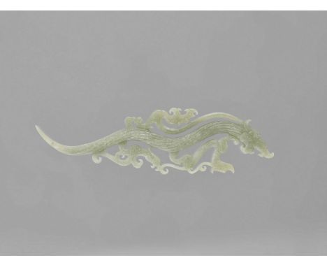   SMALL JADE DRAGON CARVING  China, Shaanxi Province, Xian. In a style of late Eastern Zhou, early Western Han. A jade sinuou