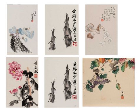   SIX CHINESE COLOR PRINTS, TWO BY QI BAISHI (1864-1957), 1950s  China, 1950s. Two of these six Chinese prints were designed 