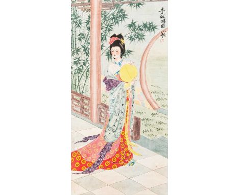   A CHINESE ‘COURT LADY WITH FAN’ SCROLL PAINTING, REPUBLIC PERIOD  China, early 20th century. Painted in various colors on p