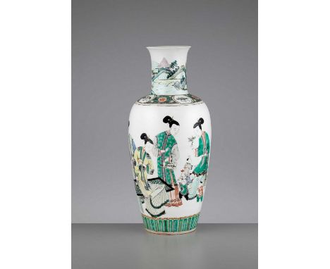   A FAMILLE VERTE ‘LADIES’ BALUSTER VASE, KANGXI  China, early 18th century. Vividly enameled with a continuous scene of nobl