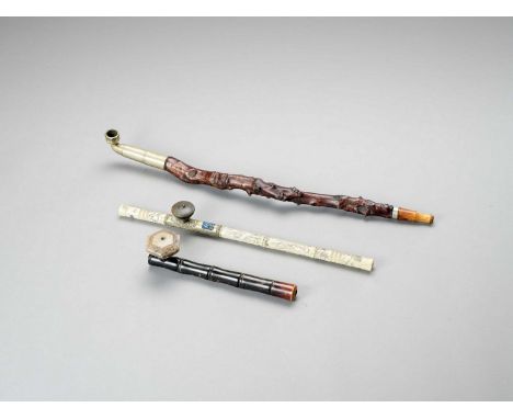   THREE OPIUM PIPES, LATE QING TO REPUBLIC  China, late Qing dynasty (1644-1912) to Republic period (1912-1949). One carved f