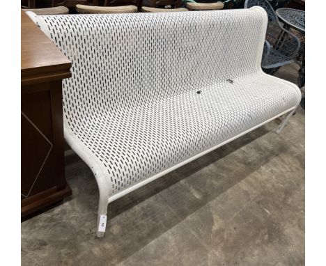 A mid century painted metal urban bench, width 184cm, depth 80cm, height 84cm