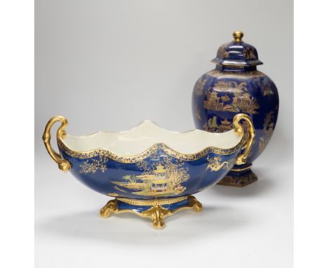 A Carltonware hexagonal vase and a similar boat shaped bowl, vase 28cm high